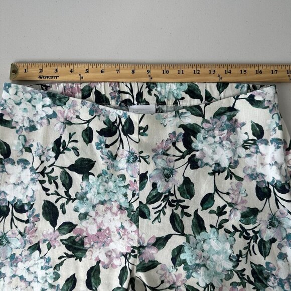 J Jill Ankle Pants Floral Linen Blend Hem Buttons Size Large - Picture 6 of 11